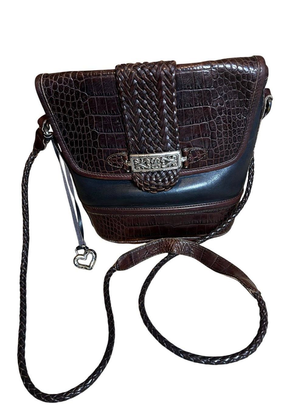 Vintage Brighton Black/Brown Croc Trim Small Bucket Crossbody